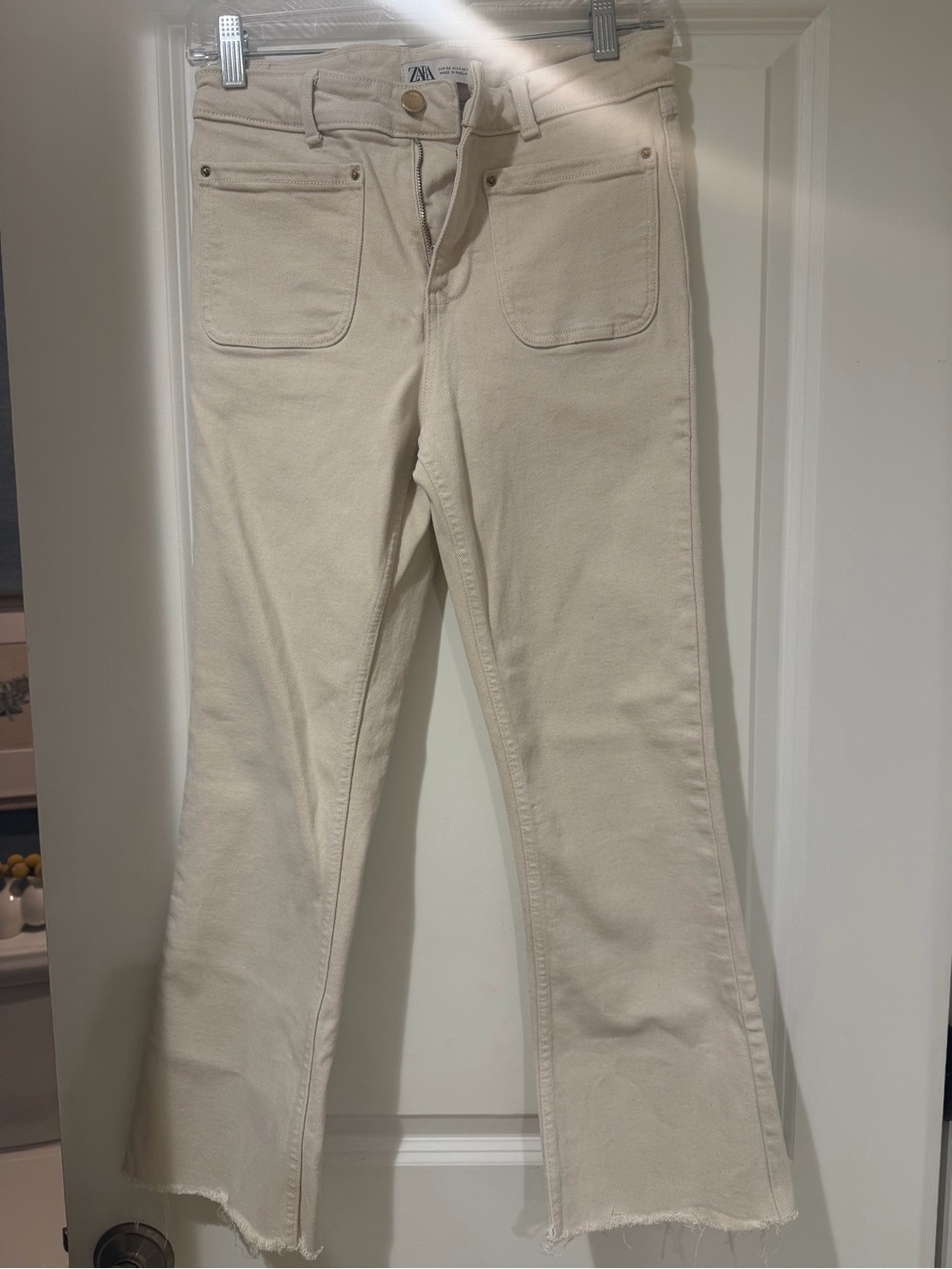 Zara Cream Wide-Leg Jeans with Raw Hem